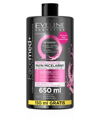 Agua micelar profesional 3 en 1 para maquillaje resistente al agua facetado Eveline - 1