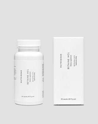 Betaína HCL 475 mg para apoyar la digestión, la hinchazón, la sensación de pesadez y la baja acidez estomacal Nutridome 60 cápsulas