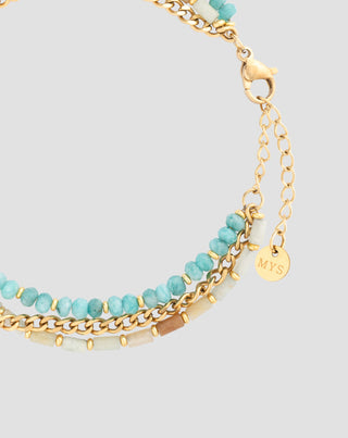 Pulsera de acero chapado en oro con turquesa africana y amazonita Mys_2 - 3