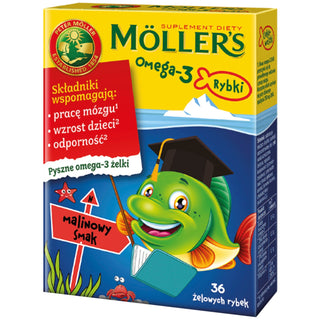 Suplemento dietético con ácidos grasos omega-3 Gominolas 36 de pescado con sabor a frambuesa de Moller - 1