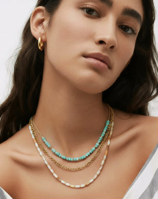 Collar de acero inoxidable chapado en oro con turquesa africana y amazonita Mys_6 - 3