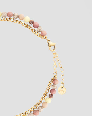Tobillera de acero inoxidable dorado con jade rosa y limón Mys_2 - 3