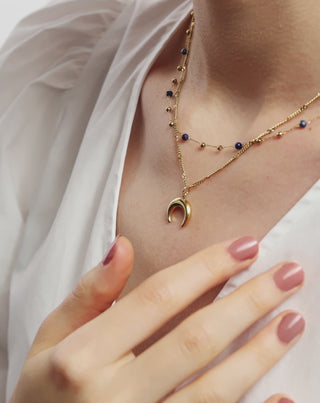 Collar de lapislázuli de piedra natural bañado en oro con luna creciente Mys_6 - 6
