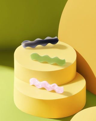Juego de clips ondulados Twisty para el cabello - verde, negro y rosa - 3 unidades