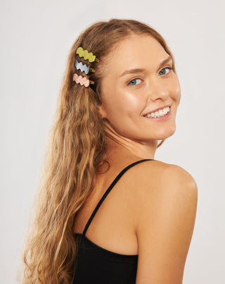 Juego de clips ondulados Twisty para el cabello - verde, negro y rosa - 3 unidades