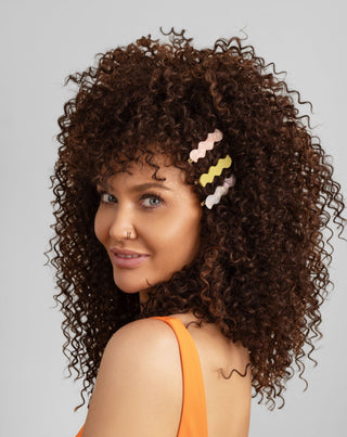 Juego de clips ondulados Twisty para el cabello - perlado, verde y rosa - 3 unidades