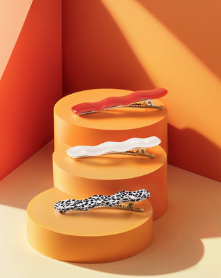 Juego de clips ondulados Twisty para el cabello - rojo, marmoleado y perlado - 3 unidades
