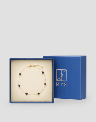 Tobillera de acero inoxidable chapado en oro Mys con lapislázuli - 5