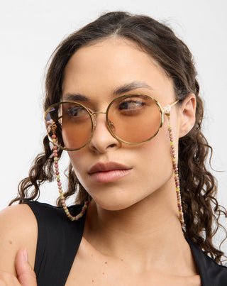 Cadena para gafas chapada en oro con jade rosa y limón Mys_2 - 3
