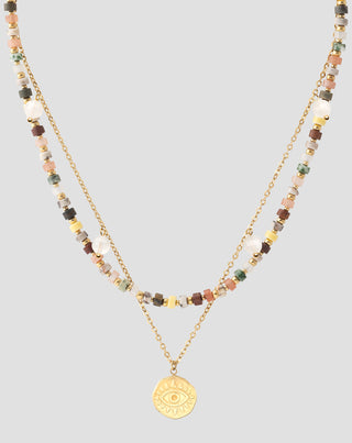 Collar chapado en oro con piedras naturales ágata, maifan, jaspe, jade y aventurina Mys_3 - 4