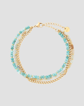 Pulsera chapada en oro con piedras naturales turquesa africana y amazonita Mys - 1