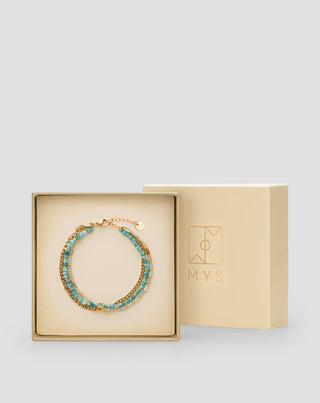 Pulsera de acero inoxidable chapado en oro con turquesa africana y amazonita Mys - 4
