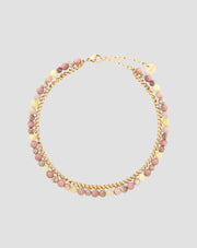 Tobillera de acero inoxidable dorado con jade rosa y limón Mys_3