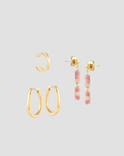 Juego de pendientes chapados en oro con jade rosa en acero inoxidable Mys_3