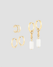 Juego de pendientes chapados en oro con jade blanco en acero inoxidable Mys_4