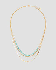 Collar de acero inoxidable chapado en oro con turquesa africana y amazonita Mys_4