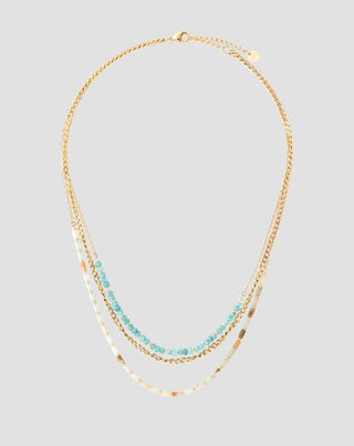 Collar de acero inoxidable chapado en oro con turquesa africana y amazonita Mys_4 - 1