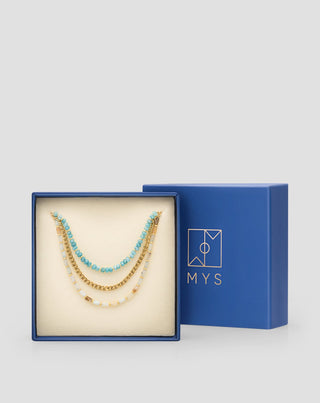 Collar de acero inoxidable chapado en oro con turquesa africana y amazonita Mys - 6