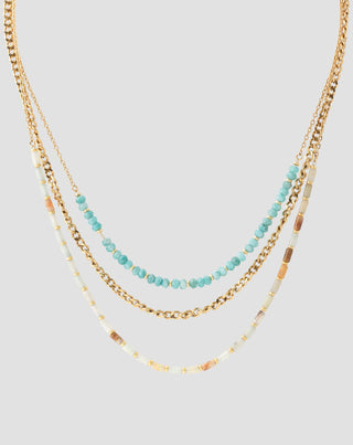 Collar de acero inoxidable chapado en oro con turquesa africana y amazonita Mys_3 - 5