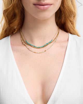 Collar de acero inoxidable chapado en oro con turquesa africana y amazonita Mys_1 - 2