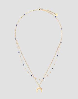 Collar de lapislázuli de piedra natural bañado en oro con luna creciente Mys - 1
