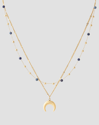Collar de lapislázuli de piedra natural bañado en oro con luna creciente Mys_4 - 4
