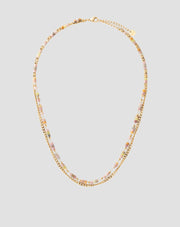 Collar de acero inoxidable chapado en oro con jade rosa y limón Mys_4
