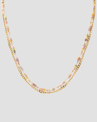 Collar de acero inoxidable chapado en oro con jade rosa y limón Mys_3 - 4