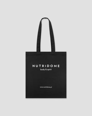 Bolsa de tela de algodón orgánico en color negro con estampado Nutridome - 1