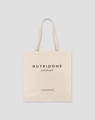 Bolsa de tela de algodón orgánico en color crudo con estampado Nutridome - 1