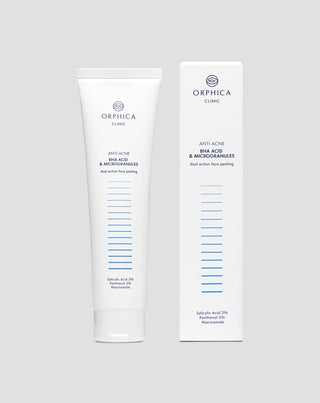 Exfoliante facial para pieles con tendencia acneica con niacinamida, pantenol, BHA y microgránulos Anti-Acne Orphica Clinic
