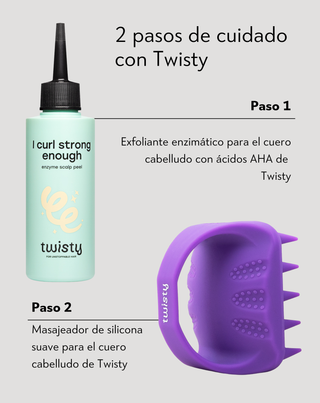 Set masajeador de silicona + peeling enzimático para la limpieza y estimulación de la microcirculación del cuero cabelludo Twisty - 3